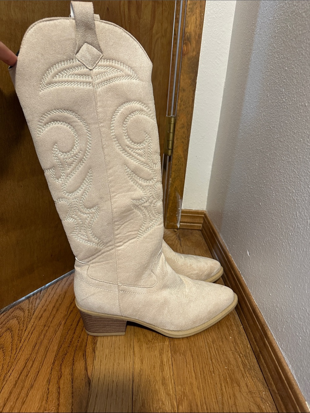 Women's Cream Western Knee-High Boots